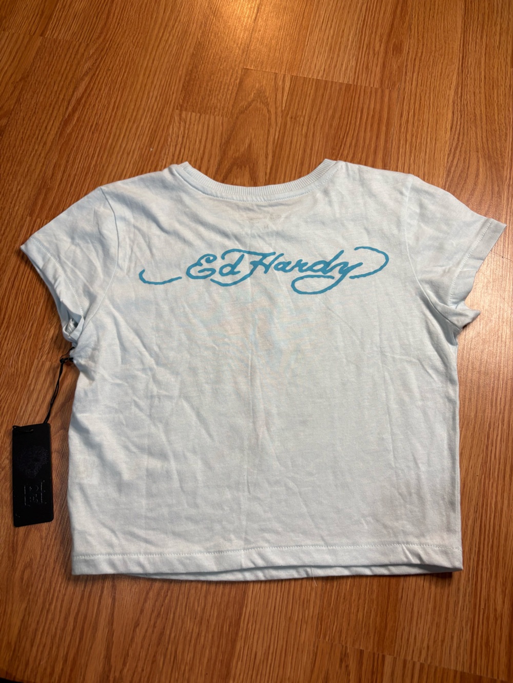 Ed Hardy Light Blue Girls' Short Sleeve Tee with Heart & Eagle Graphic - Picture 4 of 4